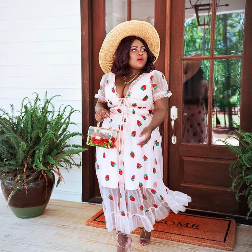 A-Line Lace Embroidered Sequin Strawberry Dress
